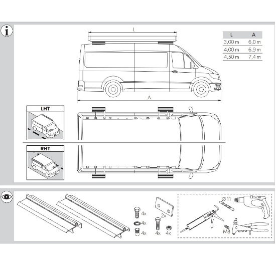 Dometic Pr2000 VW Crafter 2017- Tente Montaj Braketi resmi
