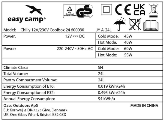 Easy Camp Chilly 12V/230V Coolbox 24 Elektrikli Soğutucu resmi