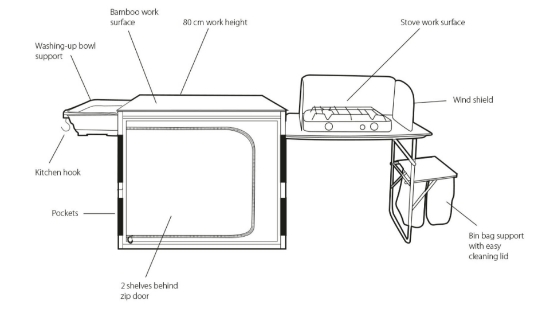 Outwell Padres Kitchen Table w.Side Unit Portatif Kamp Mutfağı resmi