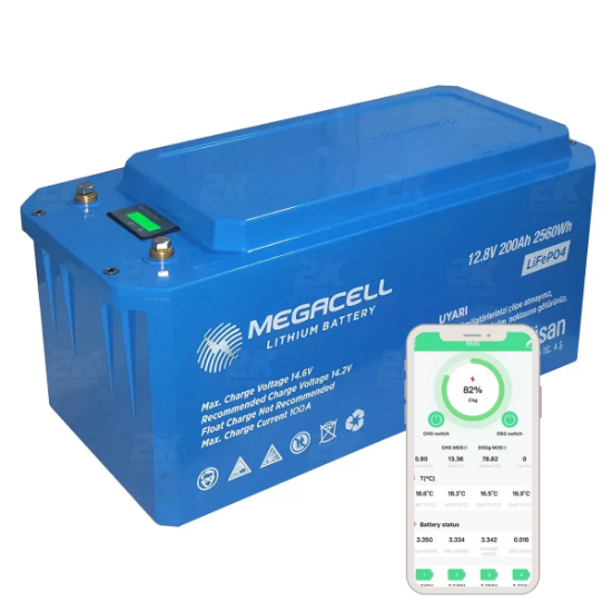 MEGACELL 12.8V 200Ah Bluetooth LiFePO4 ABS Lityum Akü resmi