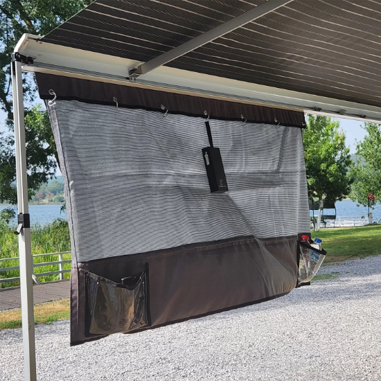 2K 200x80cm Karavan Tentesi Önü Askılı Cepli Ön Gölgelik resmi
