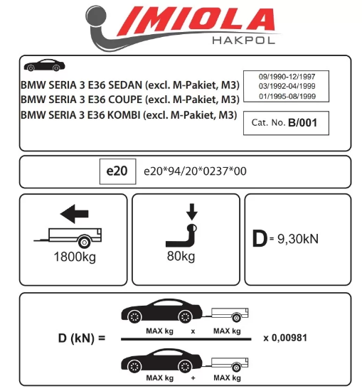 BMW 3 Station Wagon E36 01/1995 - 08/1999 Çeki Demiri resmi