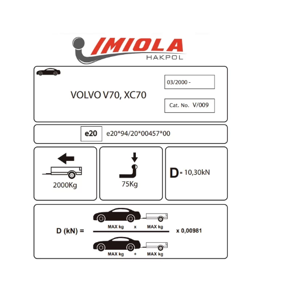 Hakpol Volvo V70 03/2000-06/2007 Çeki Demiri resmi
