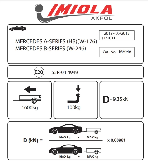 Hakpol A-CLASS (W176) (AMG, Urban-Line, Style-Line hariç) 09/2012 - 06/2015 Arası Çeki Demiri resmi