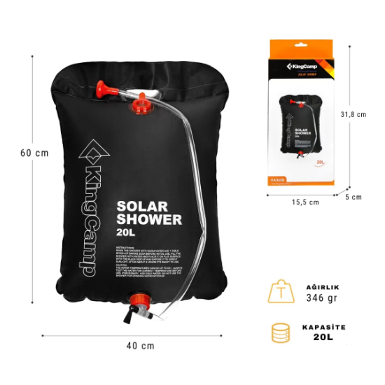 KingCamp Solar Shower 20 L Kamp Duşu resmi