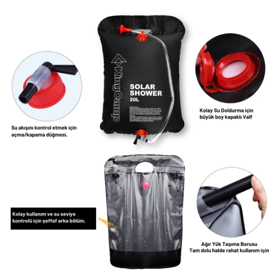 KingCamp Solar Shower 20 L Kamp Duşu resmi