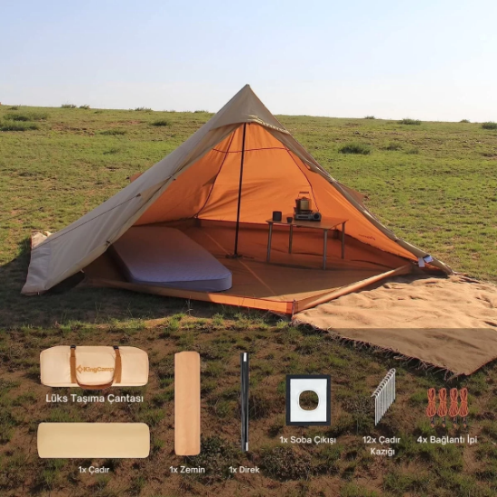 KingCamp Turıno Canvas Teepee 4 Mevsim Çadır resmi