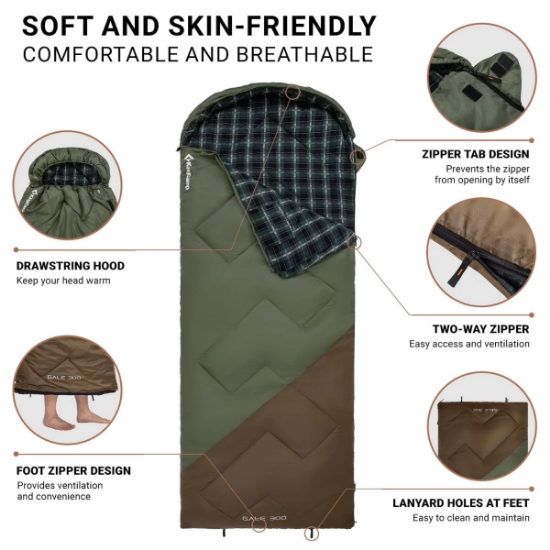 KingCamp Gale 300 Deluxe Uyku Tulumu Green & Brown resmi