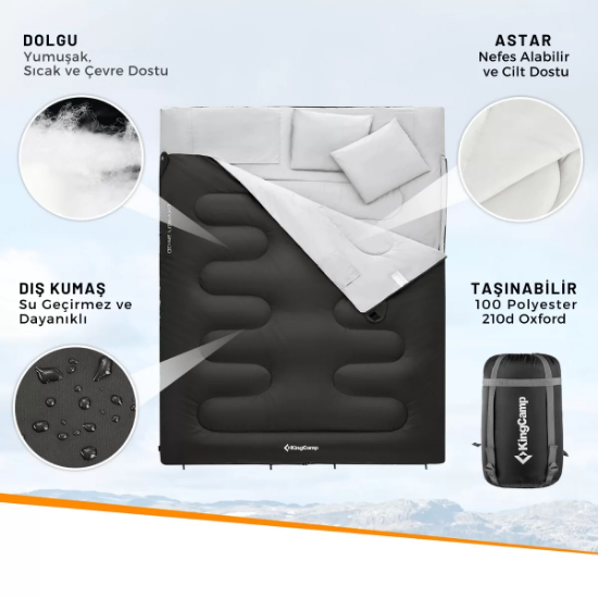 KingCamp Oxygen 250-D Çift Kişilik Yastıklı Uyku Tulumu Black resmi