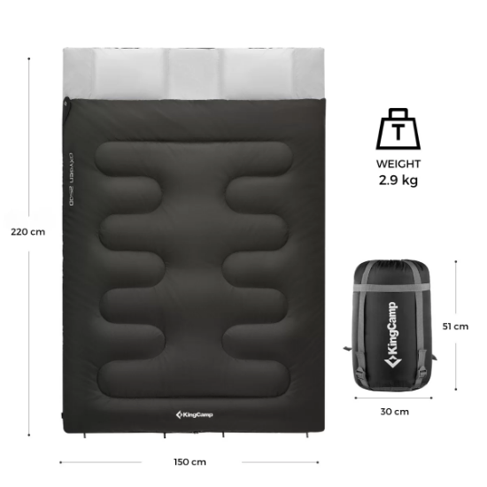 KingCamp Oxygen 250-D Çift Kişilik Yastıklı Uyku Tulumu Black resmi