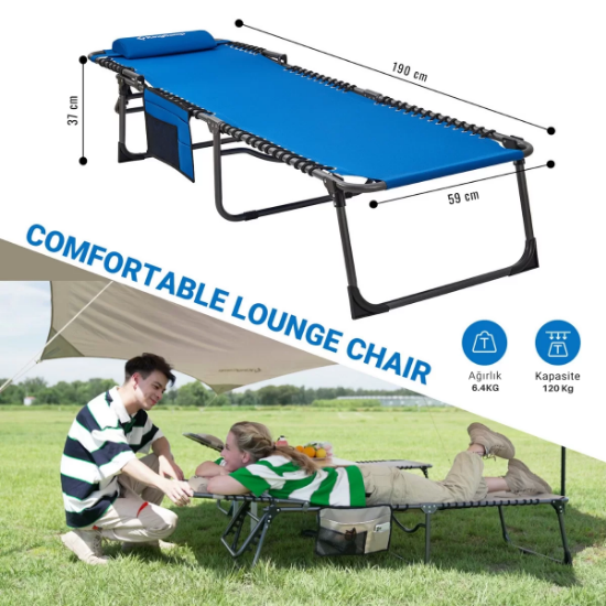 KingCamp Berlin Classic Comfort Lounge 5 Kademeli Katlanır Şezlong Blue resmi