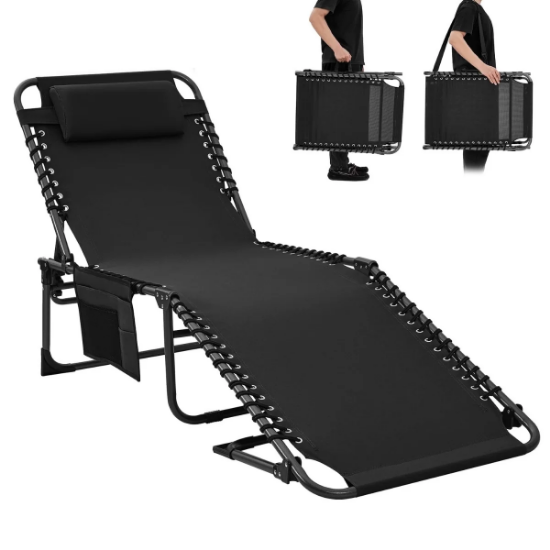 KingCamp Berlin Comfort Lounge 5 Kademeli Katlanır Şezlong Black resmi