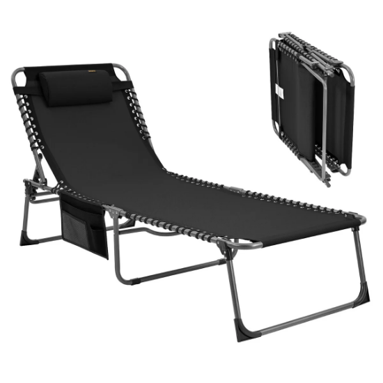 KingCamp Bavaria XL 4 Kademeli Katlanır Şezlong Black resmi