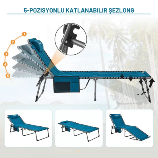 KingCamp Bavaria Cozy Premium 5 Kademeli Katlanır Şezlong Blue resmi