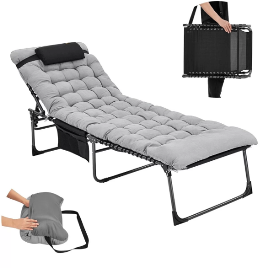 KingCamp Hamburg Cool Plus 5 Kademeli Katlanır Şilteli Şezlong Black & Grey resmi