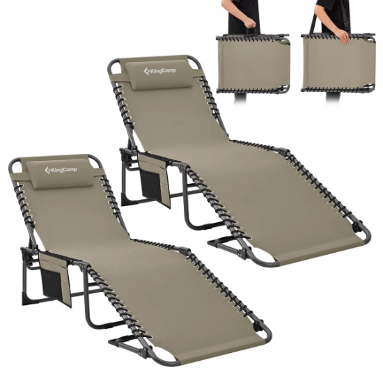 KingCamp Berlin Classic Comfort 2'li Set 5 Kademeli Katlanır Şezlong Beige resmi