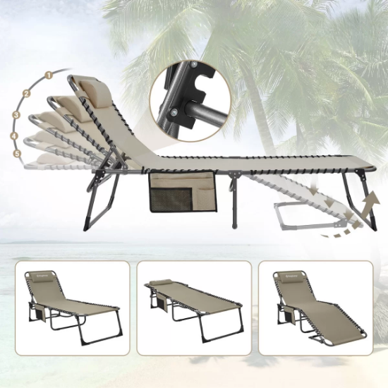 KingCamp Berlin Classic Comfort 2'li Set 5 Kademeli Katlanır Şezlong Beige resmi