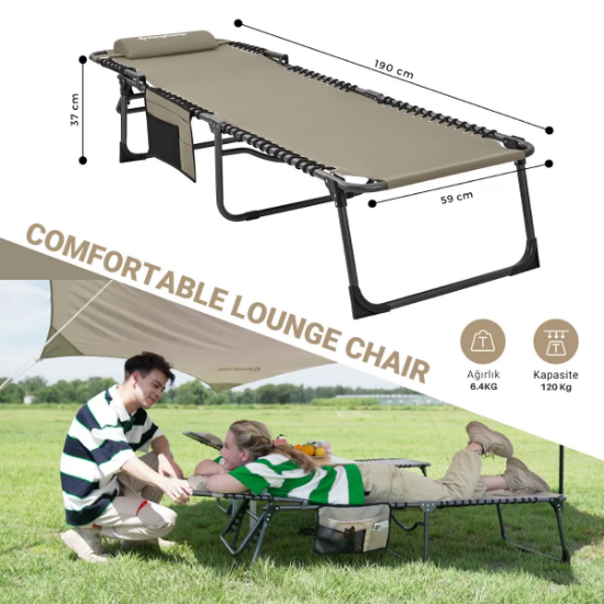 KingCamp Berlin Classic Comfort 2'li Set 5 Kademeli Katlanır Şezlong Beige resmi