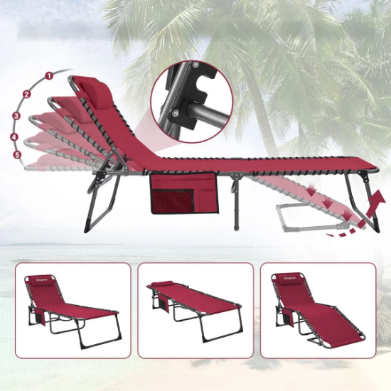 KingCamp Berlin Classic Comfort 2'li Set 5 Kademeli Katlanır Şezlong Wine resmi