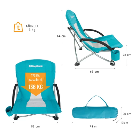 KingCamp Lilac Beach Chair Plaj ve Dinlenme Sandalyesi Cyan resmi