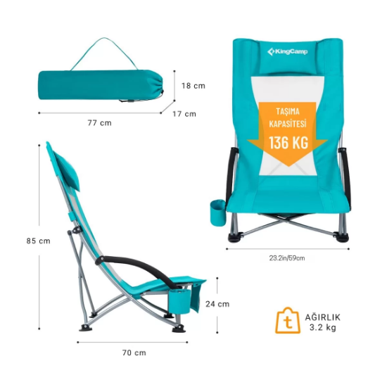 KingCamp Lilac High Comfort Plaj ve Dinlenme Sandalyesi Cyan resmi