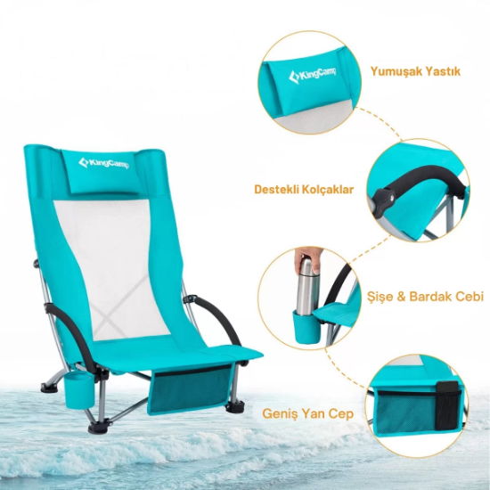 KingCamp Lilac High Comfort Plaj ve Dinlenme Sandalyesi Cyan resmi