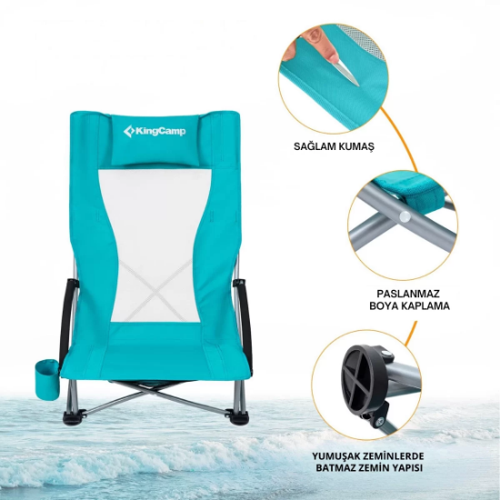 KingCamp Lilac High Comfort Plaj ve Dinlenme Sandalyesi Cyan resmi
