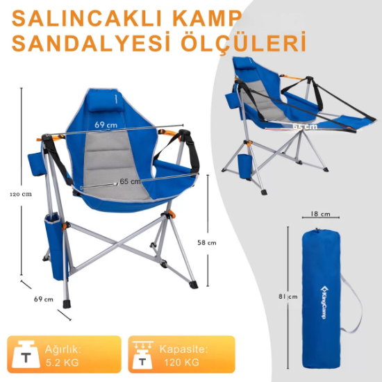 KingCamp Orchid Lux Ayak Dayamalı & Salıncaklı Hamak Kamp Sandalyesi Blue resmi