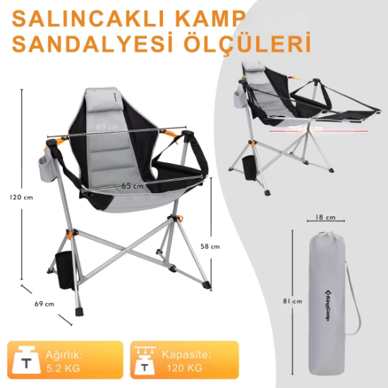 KingCamp Orchid Lux Ayak Dayamalı & Salıncaklı Hamak Kamp Sandalyesi Grey resmi