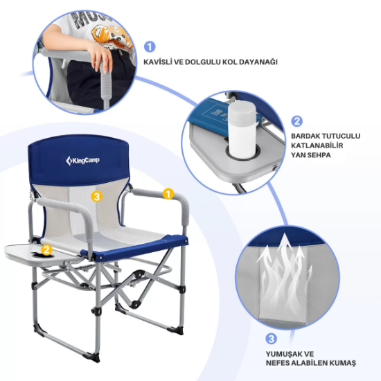 KingCamp Ash Premium Comfort Katlanır Kamp Sandalyesi Navy resmi