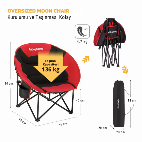 KingCamp Moon Ultra Konforlu Kamp Sandalyesi B.Red resmi