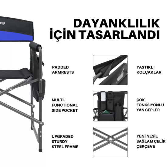 KingCamp Ash Comfort Katlanır Kamp Sandalyesi Blue resmi
