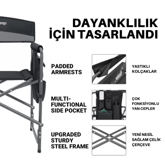 KingCamp Ash Comfort Katlanır Kamp Sandalyesi Grey resmi