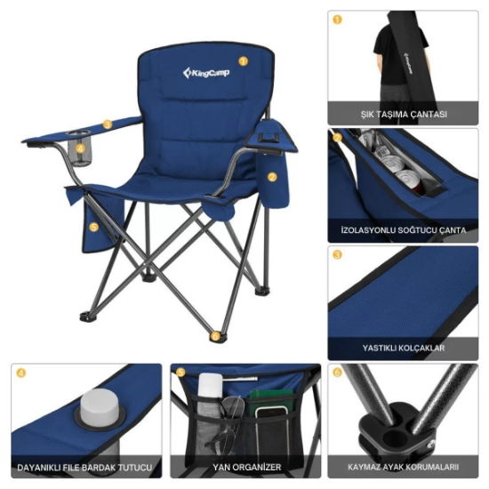 KingCamp Lotus XL Cool Ice Ultra Konforlu & Takviyeli Kamp Sandalyesi Blue resmi