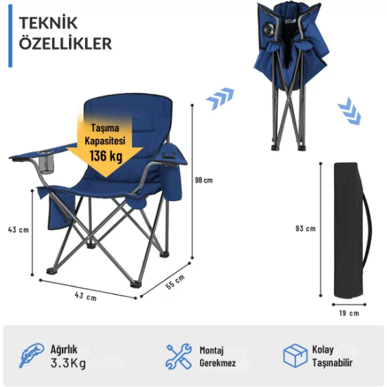 KingCamp Lotus XL Cool Ice Ultra Konforlu & Takviyeli Kamp Sandalyesi Blue resmi