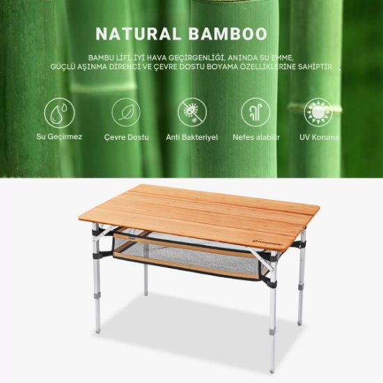 KingCamp Bamboo Plus L 100x65 Bambu Kamp Masası resmi