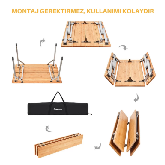 KingCamp Bamboo Plus L 100x65 Bambu Kamp Masası resmi