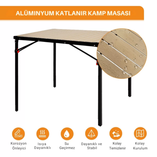 KingCamp Slate XL Alüminyum Katlanır Kamp Masası Wood resmi
