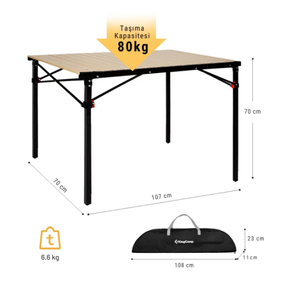 KingCamp Slate XL Alüminyum Katlanır Kamp Masası Wood resmi