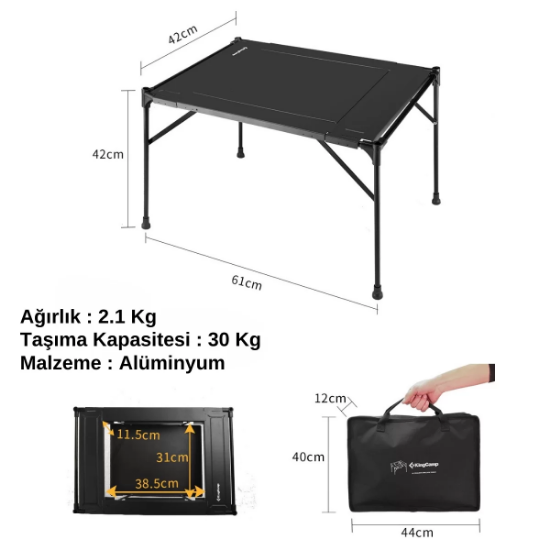 KingCamp Loes Ultralight Alüminyum Midi Katlanır Kamp Masası resmi