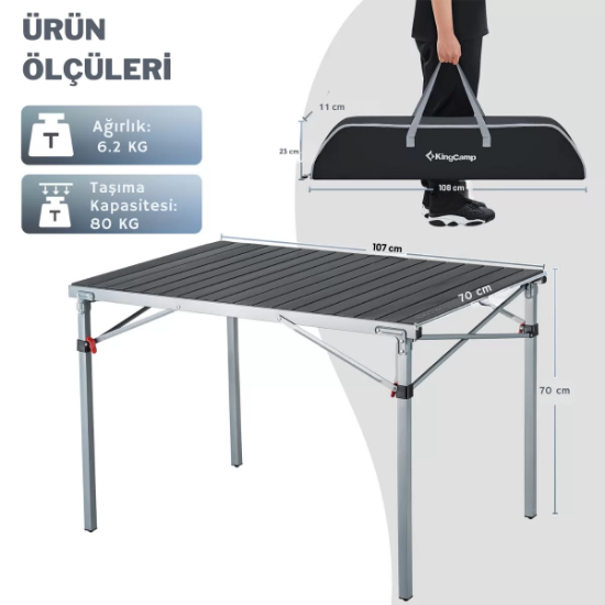 KingCamp Granite Alüminyum Katlanır Kamp Masası Silver Blk resmi