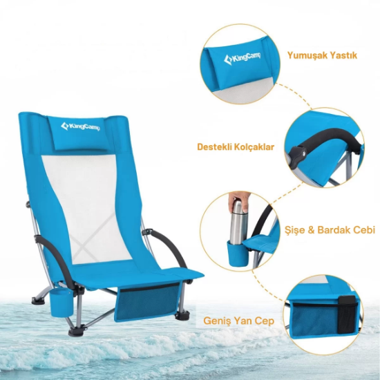 KingCamp Lilac High Comfort Plaj ve Dinlenme Sandalyesi Blue resmi