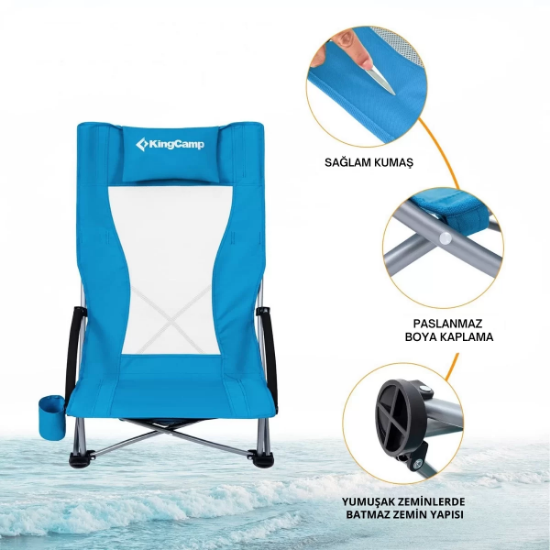 KingCamp Lilac High Comfort Plaj ve Dinlenme Sandalyesi Blue resmi