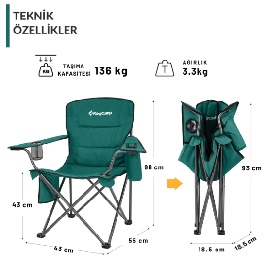 KingCamp Lotus XL Cool Ice Ultra Konforlu & Takviyeli Kamp Sandalyesi Green resmi