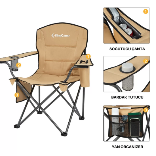 KingCamp Lotus XL Cool Ice Ultra Konforlu & Takviyeli Kamp Sandalyesi Khaki resmi
