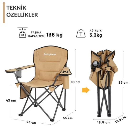 KingCamp Lotus XL Cool Ice Ultra Konforlu & Takviyeli Kamp Sandalyesi Khaki resmi