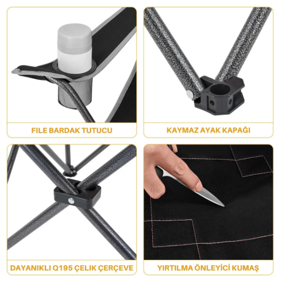KingCamp Lotus Comfort Konforlu & Takviyeli Kamp Sandalyesi Black resmi