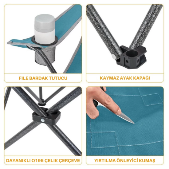KingCamp Lotus Comfort Konforlu & Takviyeli Kamp Sandalyesi Cyan resmi