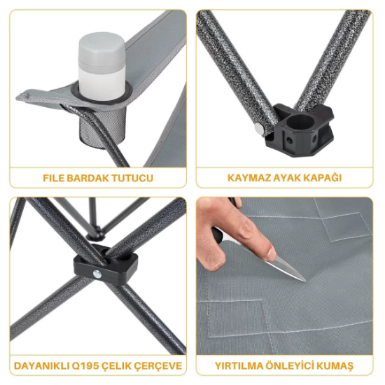 KingCamp Lotus Comfort Konforlu & Takviyeli Kamp Sandalyesi Grey resmi