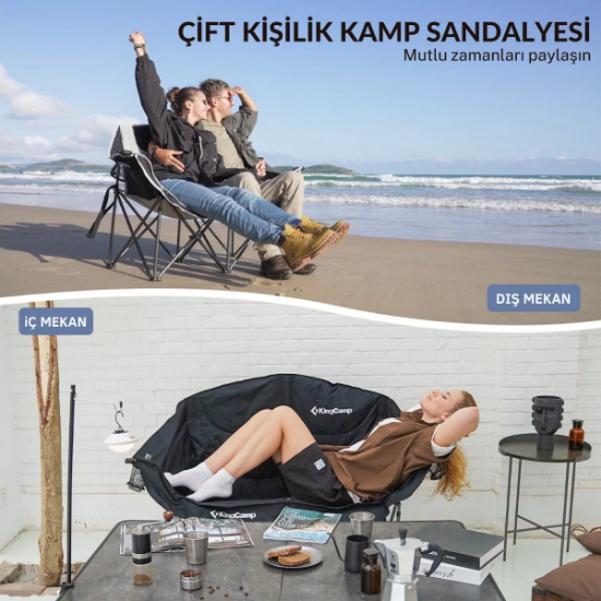 KingCamp Loveseat Double Çift Kişilik Katlanır Kamp Sandalyesi B.Grey resmi